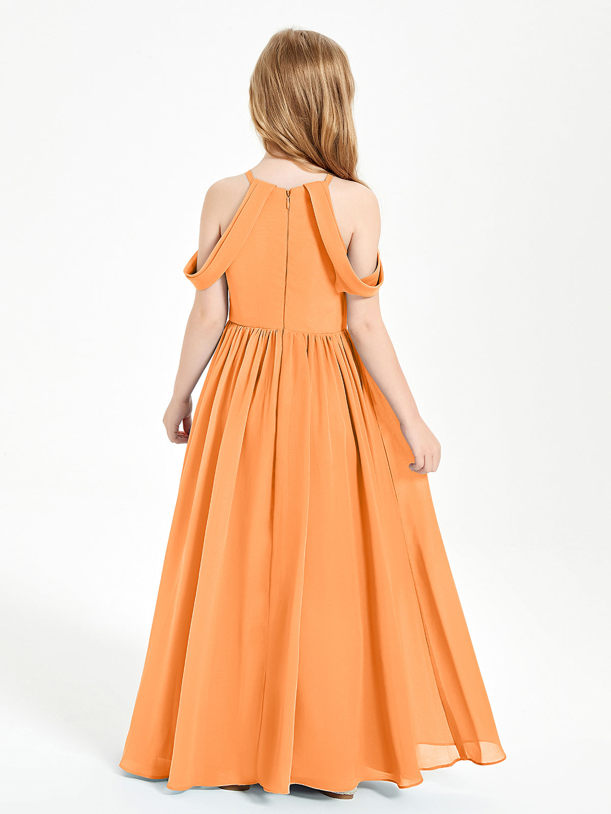 Dreamy Off the Shoulder Bridesmaid Gown for Junior Orange